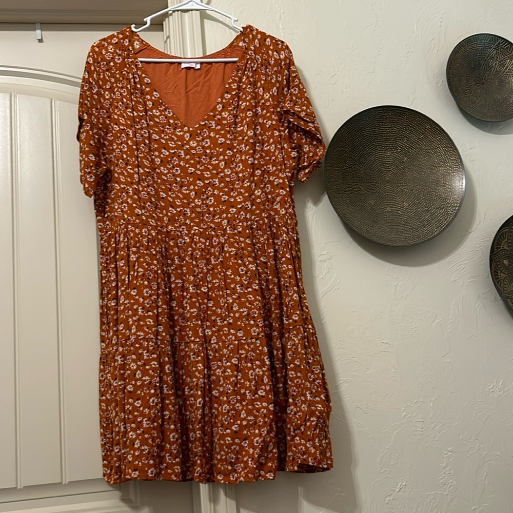 Burnt orange floral dress
